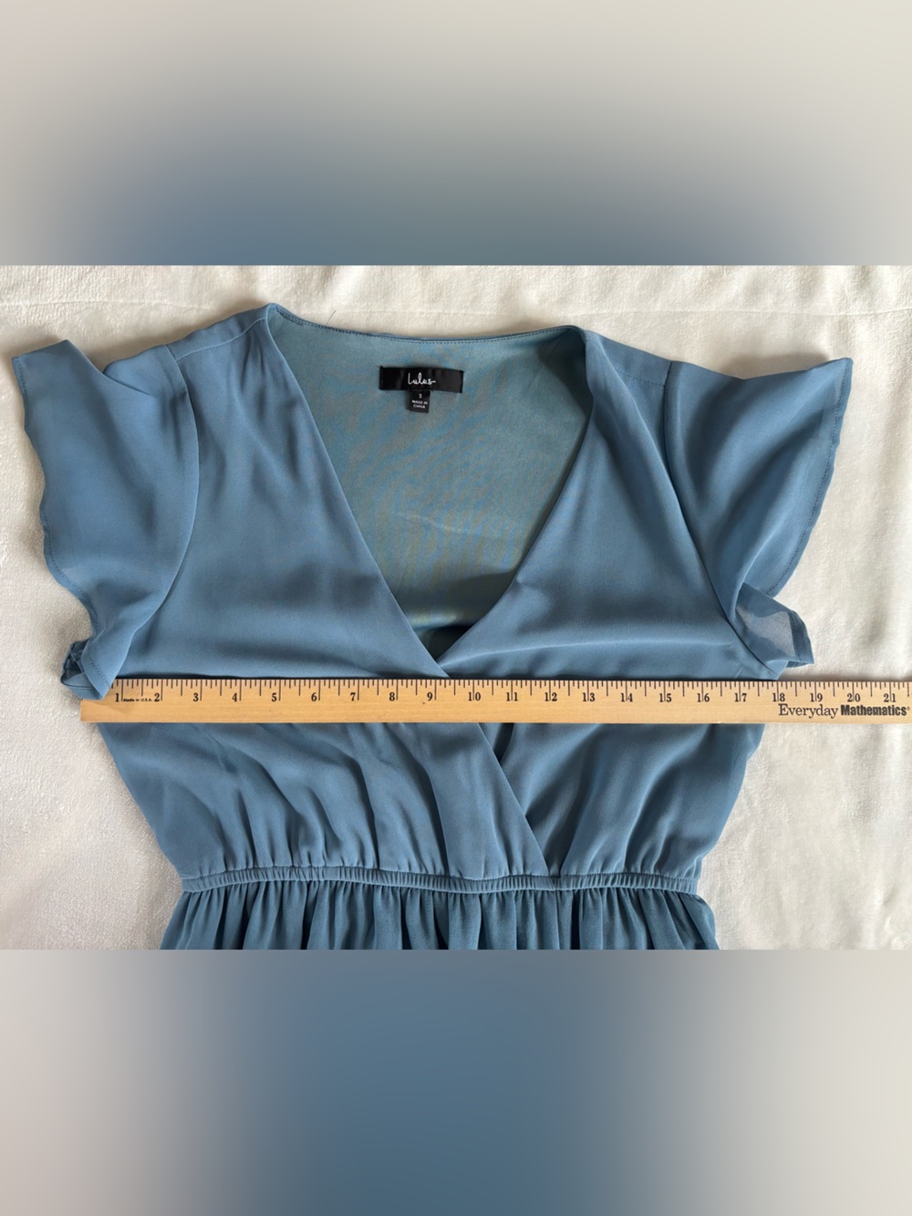 Lulus Lost in the Moment Slate Blue Maxi Dress Flutter Sleeve Front Slit Size S - Picture 6 of 12